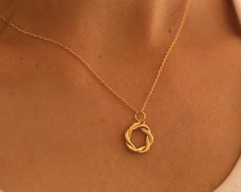 14K Gold Disc Halskette, Kreis Anhänger Choker, Minimal Münze, Zierliche Perlen Choker
