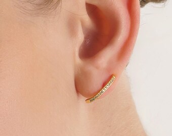 14K Gold Small Bar Stud Earrings, Tiny Gold Line Earrings, T Bar Gold Studs, Gold Dainty Geometric Earrings, Minimalist Gold Stud Earring