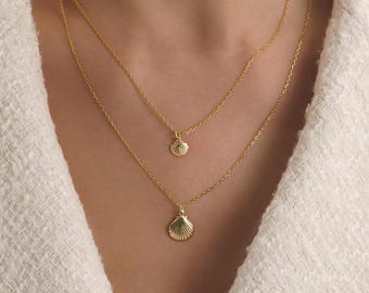 Dainty 18K Gold Shell Clam Necklace for Women, Gold Drop Ocean Choker, Simple Shell Ocean Pendant, Seashell Necklace, Shell Beach Jewellery