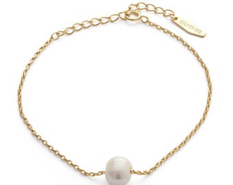 Dainty Gold Pearl Bracelet, Tiny Gold Wedding Bridesmaid Bracelet, Link Chain Pearl Bracelet, Vintage Adjustable Minimal Delicate Bracelet