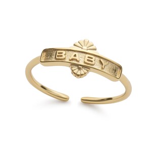 14K guld Fin babyring, Liten stapelring, Tunn minimalistisk guldring, Fin guld prinsessstapelring, Geometrisk ord kärleksring