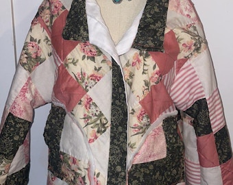 Handmade Patchwork Quilted Coat With Pockets One Size S-L
