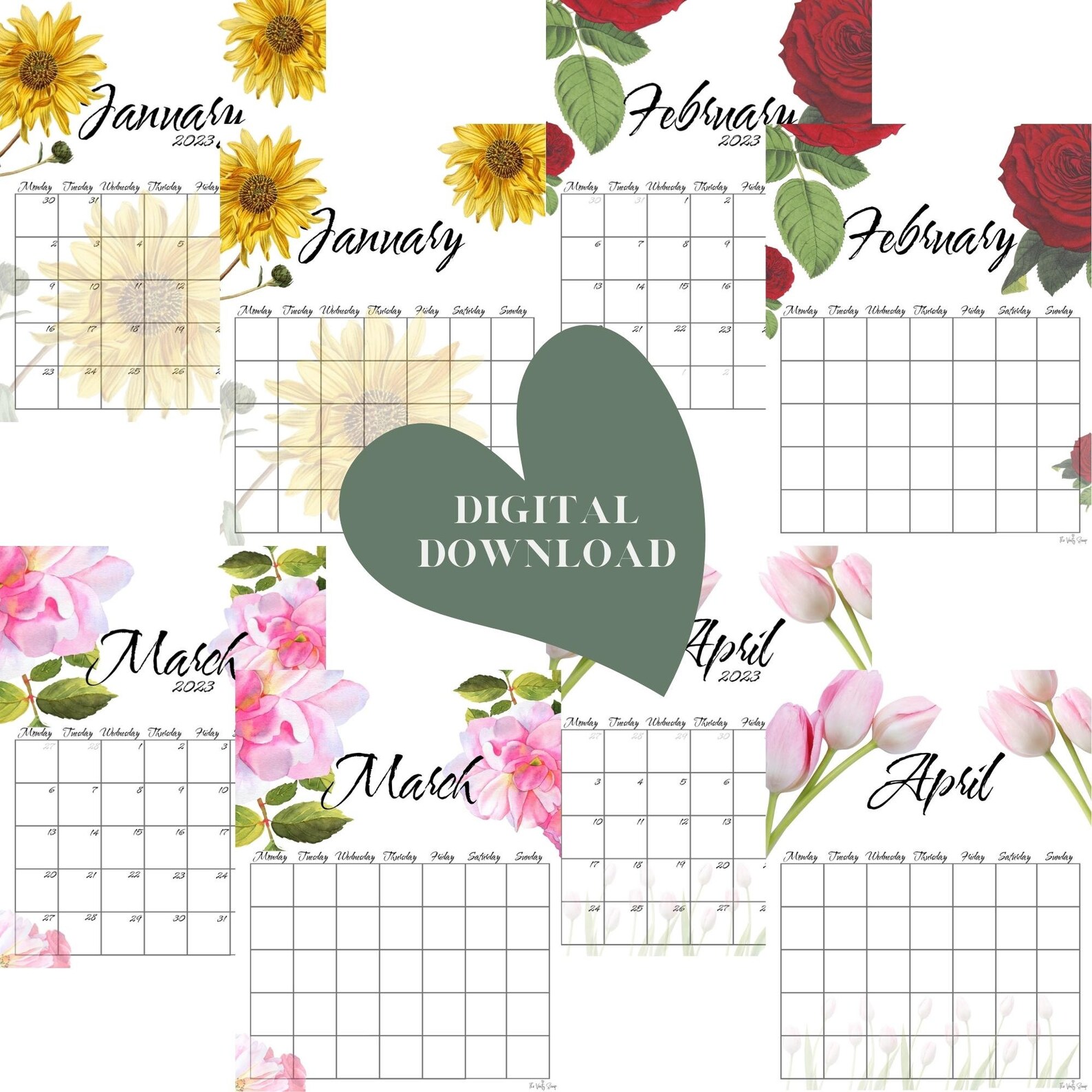 16 Month Calendar 2022/2023 Digital Download Printable Monthly Calendar