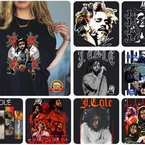 Paquete de imágenes PNG de J. Cole, álbumes vintage de J. Cole en formato PNG, diseño gráfico musical de J. Cole para camisetas, paquete de imágenes PNG de rap y hip-hop, archivo digital
