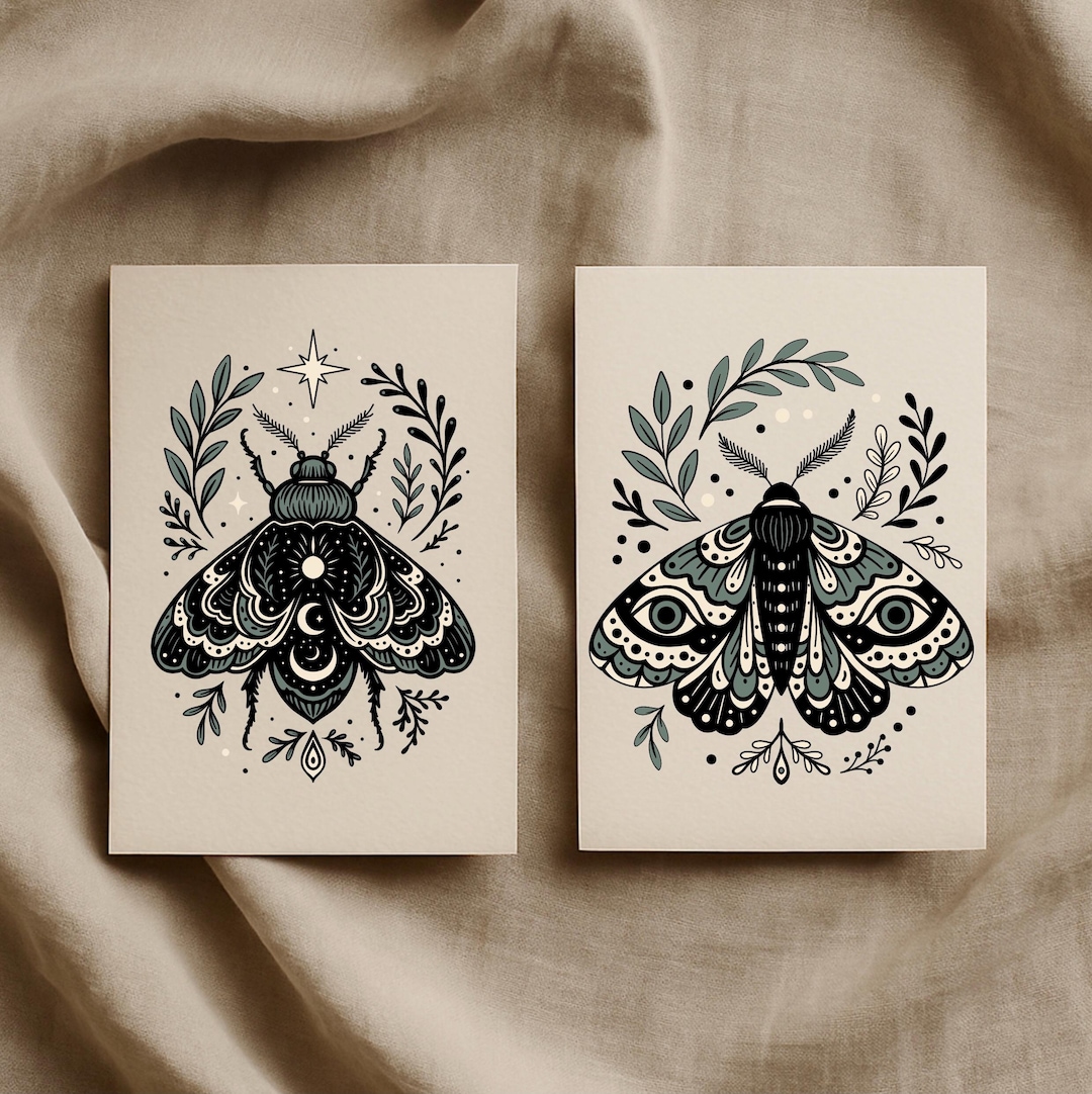 Mystical Moth Print Set | Botanical Moth Illustration | Celestial ...