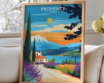 Provence, France Printable Wall Art – Provence Travel Art: Scenic Landscape with Lavender Fields