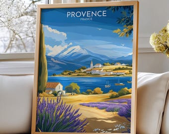 Provence, France Art Poster – Provence Travel Art: Scenic Landscape with Lavender Fields