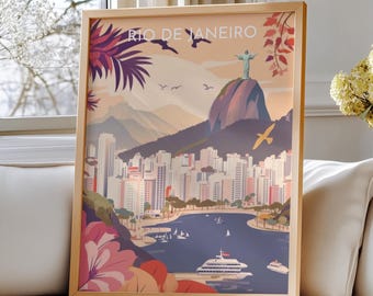 Rio de Janeiro, Brazil Travel Poster – Rio de Janeiro Travel Art: Stunning Christ the Redeemer and Cityscape