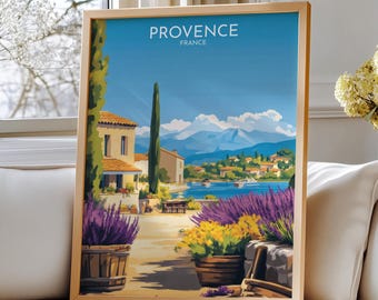 Provence, France Travel Art – Provence Art Poster Print with Lavender Fields, France Decor