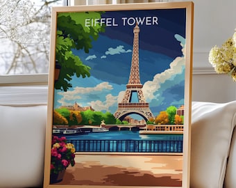 Eiffel Tower, Paris Travel Poster – Eiffel Tower Travel Art Print Paris France Wall Decor