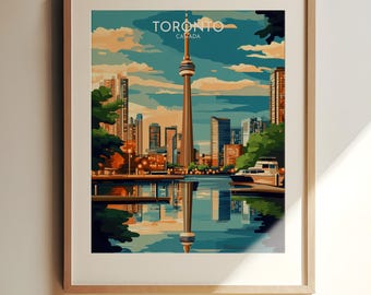 Reisafdruk Toronto, Canada – Reiskunst Toronto: reflectieposter CN Tower en skyline