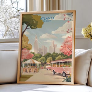 Atlanta, Georgia Reiseposter – Atlanta Reisekunst: Malerische Park- und Skyline-Illustration