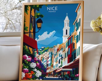 Arte mural de Niza, Francia – Arte de viaje de Niza: Decoración mural con las coloridas calles de Francia