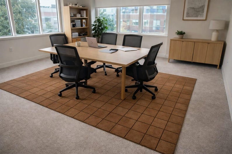 Executive Area Rugs Executive Luxury Brown Grid Floor Mat,modern Geometric Square Design ...
