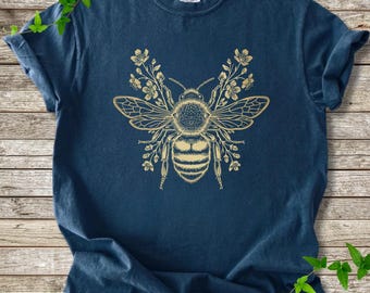 Comfort Colors® Bee Shirt, Botanical Bee Shirt, Bee Lover Gift, Floral Bee Tee, Cottagecore Shirt, Honey Bee Shirt, Nature Lover Gift