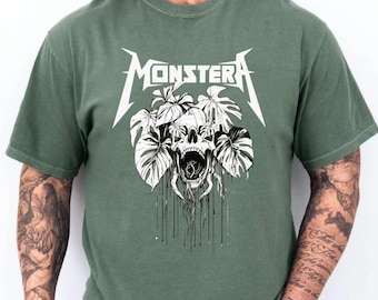 Comfort Colors® Monstera Skull Shirt, Gothic Plant TShirt, Metal Head Plant Lover, Dark Humor Gardener Gift, Halloween shirt for Plant lover
