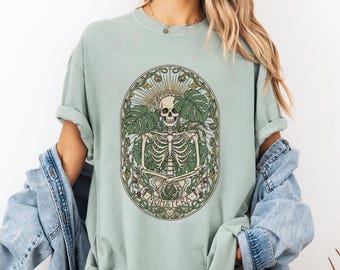 Comfort Colors® Monstera Skeleton Art T-Shirt,Dark Botanical Shirt, Gothic Monstera Tshirt for Gardener, Monstera Lover Plant Lover Gift