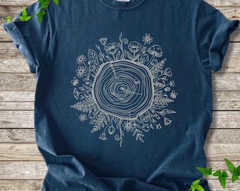 Chemise arbre botanique Comfort Colors®, t-shirt artistique anneaux d'arbre, chemise nature cottagecore, haut forêt pour femme, cadeau pour les amoureux de la nature, cadeau pour maman