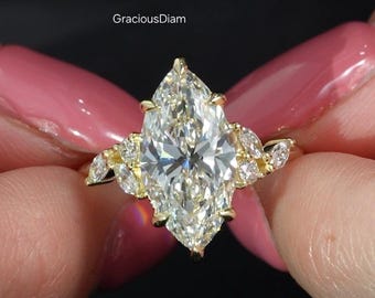 4 CT IGI Certified Marquise Cut Lab Grown With Marquise Tri Stone Band Engagement Wedding Diamond Ring