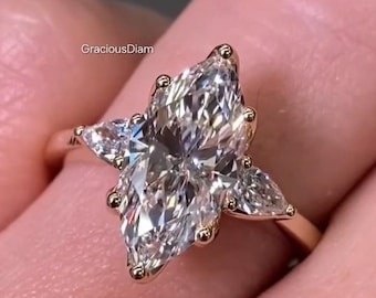 2.5 CT IGI Certified Marquise Cut Lab Grown Floral Set Engagement Wedding Diamond Ring