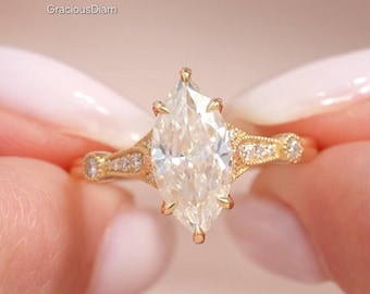 3 CT IGI Certified Marquise Cut Lab Grown With Micro Pavé Diamonds Band Engagement Wedding Diamond Ring