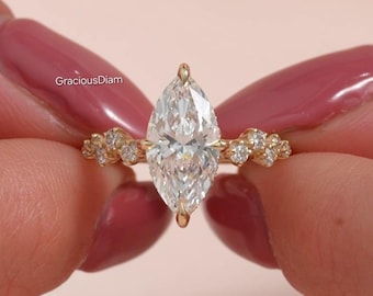 3 CT IGI Certified Marquise Cut Lab Grown With Half Eternity Diamonds Band Engagement Wedding Diamond Ring