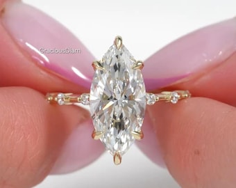 3.5 CT IGI Certified Marquise Cut Lab Grown With Slim Band Engagement Wedding Diamond Ring