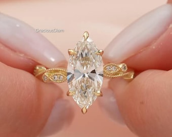4 CT IGI Certified Marquise Cut Lab Grown With Twisted Rope Style Shank Engagement Wedding Diamond Ring