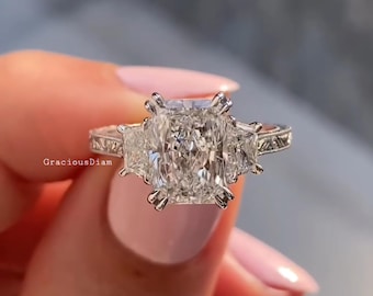 2.5 CT IGI Certified Radiant Cut Lab Grown Three Stone Engagement Wedding Diamond Ring