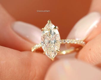 3.5 CT IGI Certified Marquise Cut Lab Grown With Slim Half Eternity Band Engagement Wedding Diamond Ring