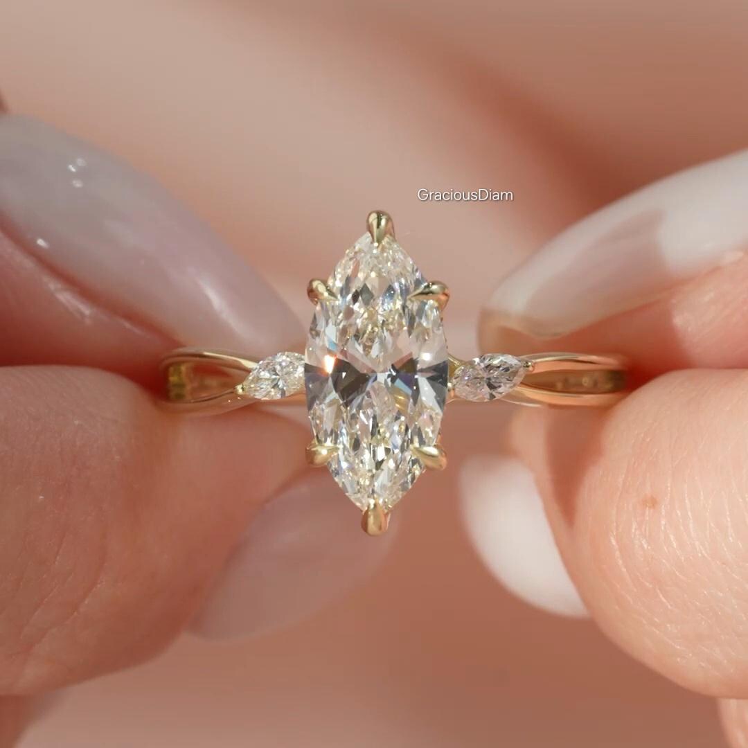 3 CT IGI Certified Marquise Cut Three Stone Lab Grown With Hidden Halo ...