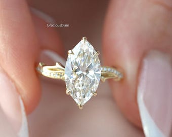 4 CT IGI Certified Marquise Cut Lab Grown With Half Eternity Band Engagement Wedding Diamond Ring
