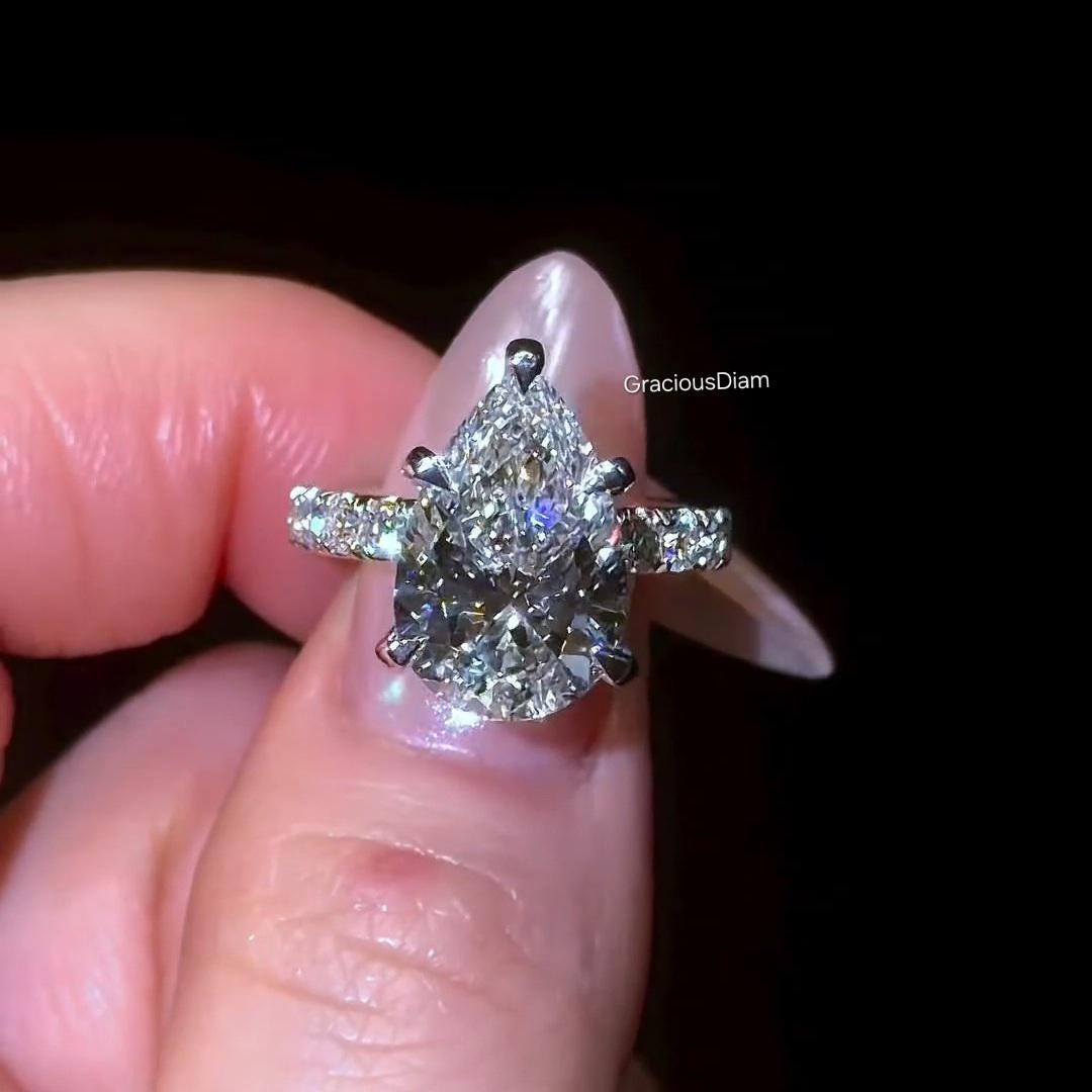 3 CT IGI Certified Pear Cut Lab Grown With Hidden Halo Set Engagement ...