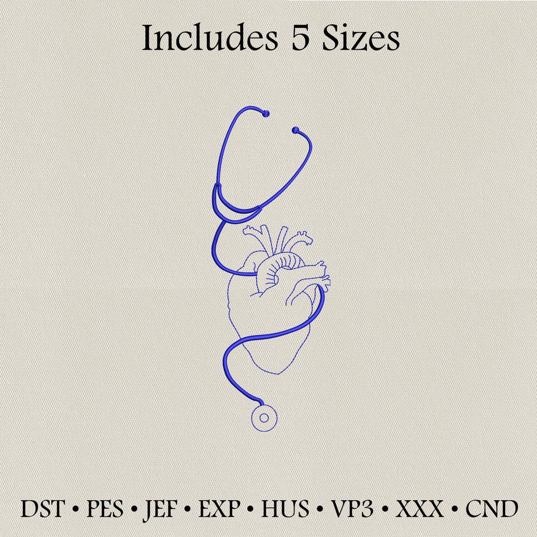 Stethoscope Anatomical Heart Embroidery Design, Nurse Medical Line Art ...