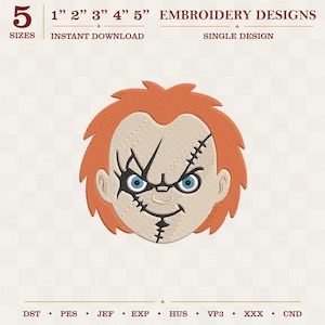 Chucky Doll Face Embroidery Design Inspired by Classic Horror Movie Halloween Machine Embroidery File
