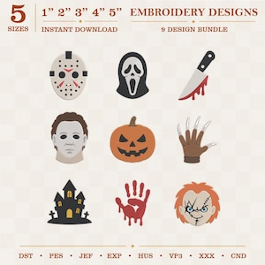 Halloween Embroidery Design Bundle, Mini Horror Character and Spooky Halloween Machine Embroidery Set