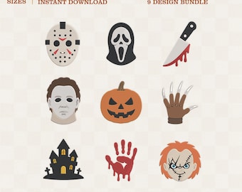 Paquete de diseños de bordado de Halloween, mini personaje de terror y conjunto de bordado a máquina de Halloween espeluznante