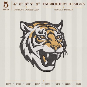Tiger Embroidery Design, Roaring Tiger Head Machine Embroidery File, Wild Animal Mascot Patch Pattern, Digital Download