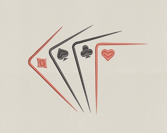Playing Card Suits Embroidery Design, Poker Card Symbols Machine Embroidery File, Heart Spade Club Diamond Digital Download