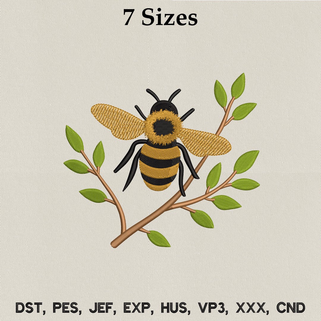 Honey Bee Embroidery Design Nature Branch Leaves Spring Garden Insect ...