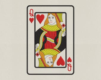 Disegno ricamo regina di cuori ricamo carte da gioco ricamo regina del poker ricamo digitalizzato