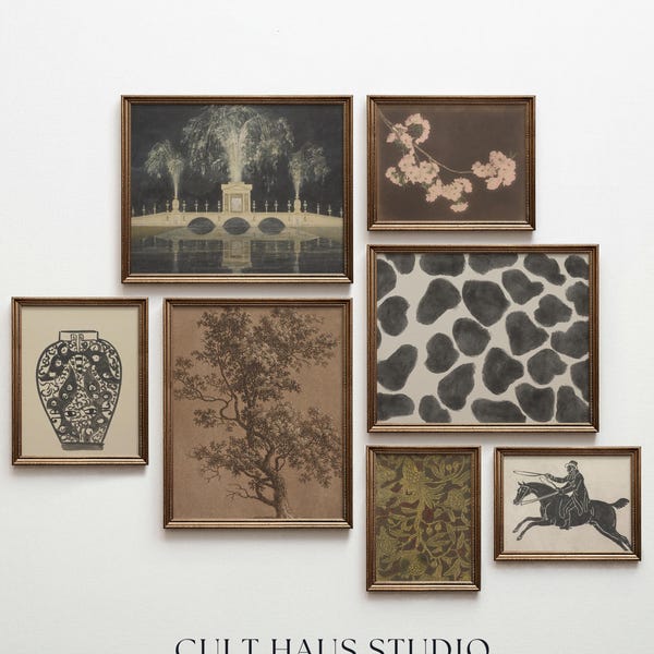 Vintage Eclectic Gallery Wall Set (7 Pieces) | Antique Collection | Moody Boutique (Digital Download)