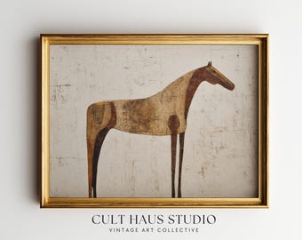 Neutral Horse Wall Art: Minimal Abstract Equestrian Painting