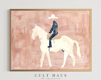 Modern Cowboy on Horse Print | Western Abstract Wall Art (Digital Download)
