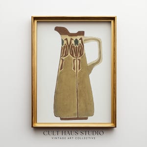 Folk Pitcher Art Print | Vintage European Pottery | Neutral Cottage Kitchen Decor (Digital Download