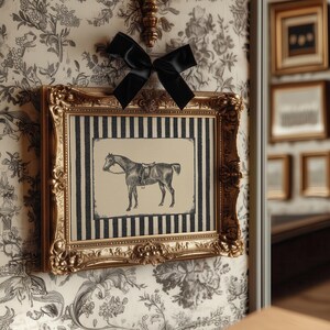 Equestrian Horse Print | Black and White Striped Gallery Wall Art (Digital Download)