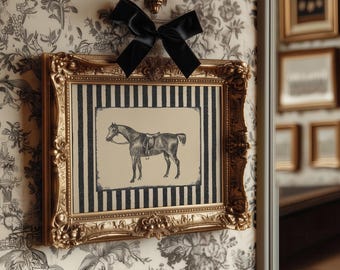 Equestrian Horse Print | Black and White Striped Gallery Wall Art (Digital Download)