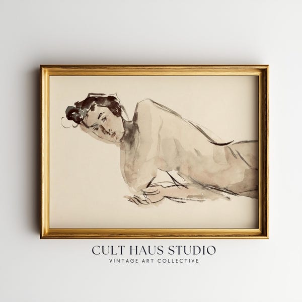 Minimalist Figure Sketch | Vintage Female Line Drawing | Neutral Wall Art | Digital Download