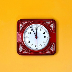 1970s Ruby Red West German Quartz Mid-Century ceramic wall clock