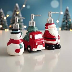 Set Dispenser Sapone Natalizio, 3 Pezzi Con Motivi Pupazzo Di Neve, Babbo Natale E Albero, Ricaricabili, Per Bagno E Cucina